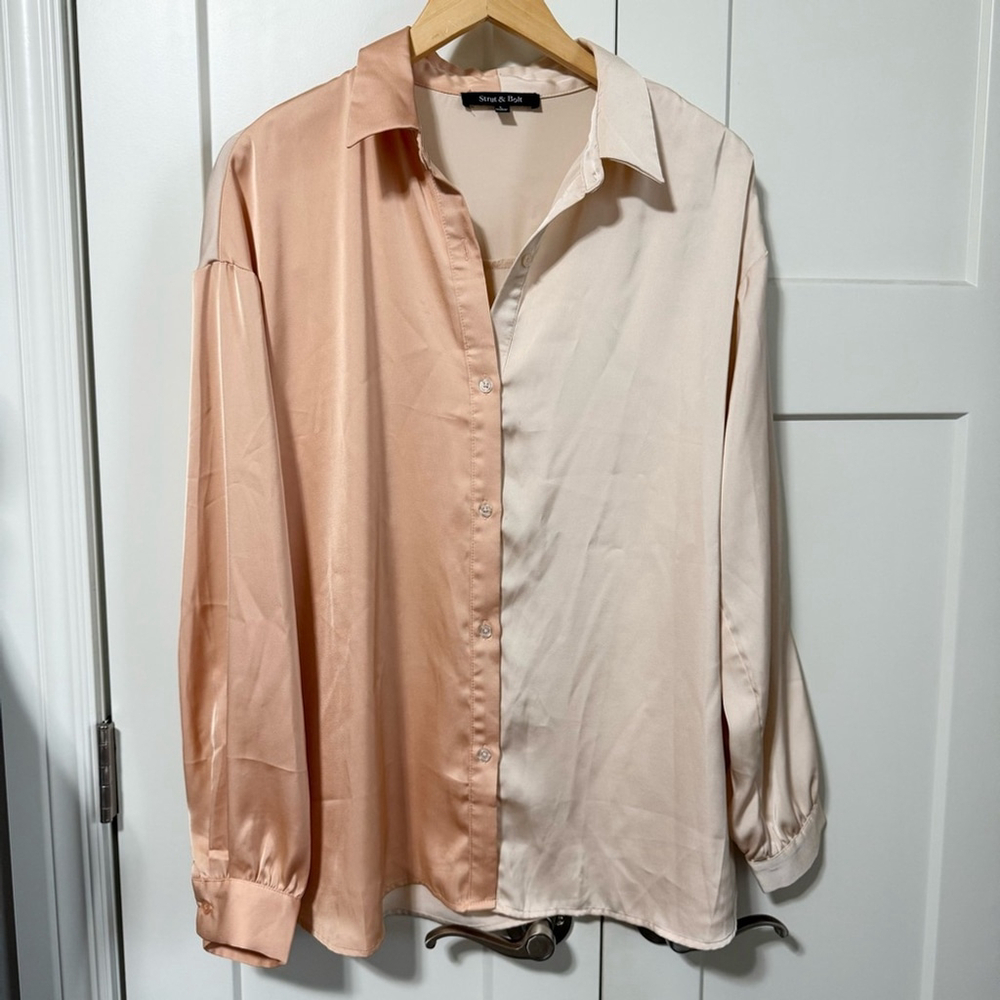 Strut & Bolt Elegant Two-Tone Women's button down Blouse Size Large - Picture 7 of 8